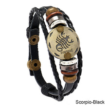Load image into Gallery viewer, 12 Constellations Leather Bracelet Adjustable Knitted Beaded Bracelet Hand Jewelry Accessory for Men Women
