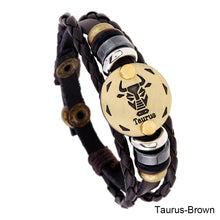 Load image into Gallery viewer, 12 Constellations Leather Bracelet Adjustable Knitted Beaded Bracelet Hand Jewelry Accessory for Men Women
