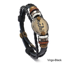Load image into Gallery viewer, 12 Constellations Leather Bracelet Adjustable Knitted Beaded Bracelet Hand Jewelry Accessory for Men Women
