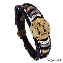 Load image into Gallery viewer, 12 Constellations Leather Bracelet Adjustable Knitted Beaded Bracelet Hand Jewelry Accessory for Men Women
