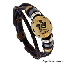 Load image into Gallery viewer, 12 Constellations Leather Bracelet Adjustable Knitted Beaded Bracelet Hand Jewelry Accessory for Men Women
