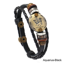 Load image into Gallery viewer, 12 Constellations Leather Bracelet Adjustable Knitted Beaded Bracelet Hand Jewelry Accessory for Men Women
