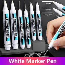 Load image into Gallery viewer, 0.7/1/2mm White Permanent Paint Pen Acrylic Maker Waterproof Oily Pens for Wood Rock Plastic Leather Glass Stone Metal Canvas Ceramic Deep Hole Marker
