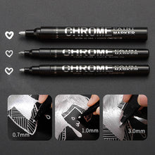 Load image into Gallery viewer, 1Pcs 0.7/1/3mm Electroplating Chrome Mirror Marker Silver Liquid Hand-repair Chrome-plated Metal Waterproof Pen Craftwork Paint Pen for Cards Posters Rock Mugs
