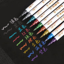 Load image into Gallery viewer, 10 Colors Double Head Fine Point Brush Metallic Marker Pens Calligraphy Brush Pens Set for Painting Drawing Art Learning Stationery
