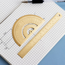 Load image into Gallery viewer, Vintage Brass Straight Ruler Metal Triangle Ruler Protractor 12/15cm Measuring Tool for Students Creative Stationery School Supplies
