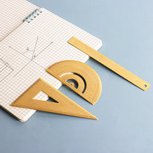 Load image into Gallery viewer, Vintage Brass Straight Ruler Metal Triangle Ruler Protractor 12/15cm Measuring Tool for Students Creative Stationery School Supplies
