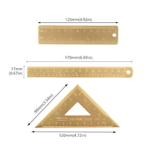 Load image into Gallery viewer, Vintage Brass Straight Ruler Metal Triangle Ruler Protractor 12/15cm Measuring Tool for Students Creative Stationery School Supplies
