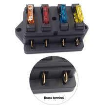Load image into Gallery viewer, 4 Way Car Circuit Standard Blade Fuse Box Block Holder 4 Way Fuse For 12V / 24V 22mm Handlebar Motorcycles E-Bikes with 5A 10A 15A 20A Fuse
