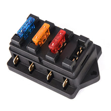 Load image into Gallery viewer, 4 Way Car Circuit Standard Blade Fuse Box Block Holder 4 Way Fuse For 12V / 24V 22mm Handlebar Motorcycles E-Bikes with 5A 10A 15A 20A Fuse
