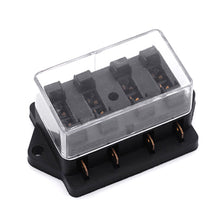 Load image into Gallery viewer, 4 Way Car Circuit Standard Blade Fuse Box Block Holder 4 Way Fuse For 12V / 24V 22mm Handlebar Motorcycles E-Bikes with 5A 10A 15A 20A Fuse
