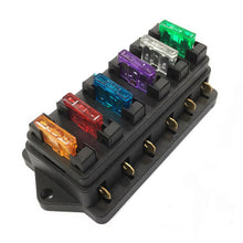 Load image into Gallery viewer, 6 Way Car Circuit Standard Blade Fuse Box Block Holder Fuse For 12V / 24V Motorcycles E-Bikes with 5A 10A 15A 20A 25A 30A Fuse
