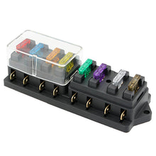 Load image into Gallery viewer, 8 Way Car Circuit Standard Blade Fuse Box Block Holder Fuse For 12V / 24V Motorcycles E-Bikes with 5A 7.5A 10A 15A 20A 25A 30A 35A Fuse
