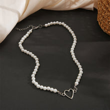 Load image into Gallery viewer, Creative Hollow Heart Pendant Necklace Simple Vintage Alloy Pearl Necklace Clavicle Chain Jewelry Accessory

