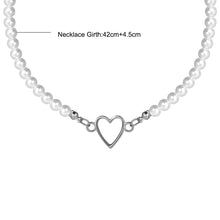 Load image into Gallery viewer, Creative Hollow Heart Pendant Necklace Simple Vintage Alloy Pearl Necklace Clavicle Chain Jewelry Accessory
