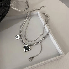Load image into Gallery viewer, Titanium Steel Double-layer Mosaic Heart-shaped Necklace Simple Alloy Pendant Clavicle Chain Necklace Jewelry
