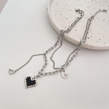 Load image into Gallery viewer, Titanium Steel Double-layer Mosaic Heart-shaped Necklace Simple Alloy Pendant Clavicle Chain Necklace Jewelry
