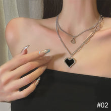 Load image into Gallery viewer, Titanium Steel Double-layer Mosaic Heart-shaped Necklace Simple Alloy Pendant Clavicle Chain Necklace Jewelry
