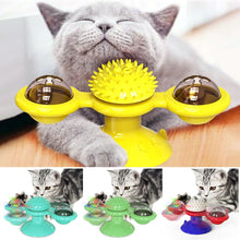 Load image into Gallery viewer, Funny Cat Toy Spinning Windmill with LED Ball Catnip Scratch Hair Brush Intelligence Training Suction Cup Cats Spinner Toy
