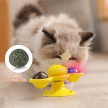Load image into Gallery viewer, Funny Cat Toy Spinning Windmill with LED Ball Catnip Scratch Hair Brush Intelligence Training Suction Cup Cats Spinner Toy
