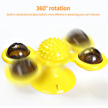 Load image into Gallery viewer, Funny Cat Toy Spinning Windmill with LED Ball Catnip Scratch Hair Brush Intelligence Training Suction Cup Cats Spinner Toy

