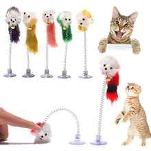 Load image into Gallery viewer, Multicolor Feather Stick Spring Toy Suction With Bell Mouse Cat Interactive Pet Tool Elastic Scratcher Mice Teaser Entertainment
