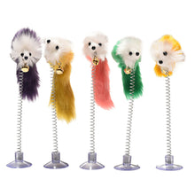 Load image into Gallery viewer, Multicolor Feather Stick Spring Toy Suction With Bell Mouse Cat Interactive Pet Tool Elastic Scratcher Mice Teaser Entertainment

