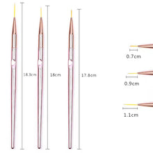 Load image into Gallery viewer, 3pcs/Set Acrylic Stripe Nail Art Line Painting Pen Tips Painting Pen Slim Line Drawing Pen UV Gel Brushes Nail Painting Tools
