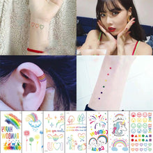 Load image into Gallery viewer, Small Fresh Colorful Tattoo Stickers Lovely Smiling Face Rainbow Line Waterproof Tattoo Stickers Body Art Tattoo
