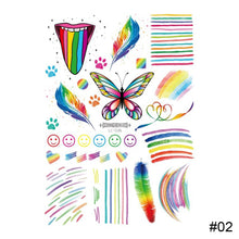 Load image into Gallery viewer, Colorful Waterproof Rainbow Tattoo Stickers Striped Love Face Stickers Temporary Body Art Tattoo Stickers
