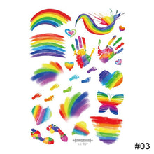 Load image into Gallery viewer, Colorful Waterproof Rainbow Tattoo Stickers Striped Love Face Stickers Temporary Body Art Tattoo Stickers
