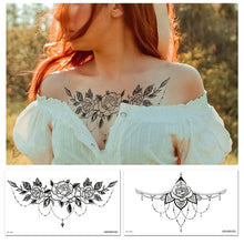 Load image into Gallery viewer, Simple Black White Flower Tattoo Sticker Waterproof Long Lasting Chest Tattoo Sticker Temporary Body Art Tattoo
