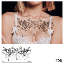 Load image into Gallery viewer, Simple Black White Flower Tattoo Sticker Waterproof Long Lasting Chest Tattoo Sticker Temporary Body Art Tattoo
