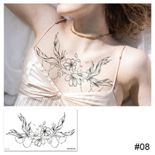 Load image into Gallery viewer, Simple Black White Flower Tattoo Sticker Waterproof Long Lasting Chest Tattoo Sticker Temporary Body Art Tattoo
