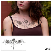 Load image into Gallery viewer, Simple Black White Flower Tattoo Sticker Waterproof Long Lasting Chest Tattoo Sticker Temporary Body Art Tattoo
