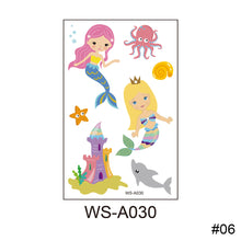 Load image into Gallery viewer, Children Waterproof Sweatproof Tattoo Sticker Cartoon Mermaid Tattoo Sticker Cute Funny Temporary Body Art Tattoo
