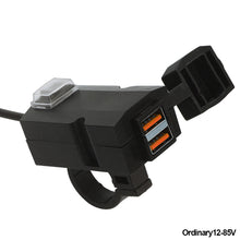 Load image into Gallery viewer, 12V-24V QC3.0/3.1A Dual USB Port Motorcycle Handlebar Charger Adapter Power Supply Socket Dustproof Waterproof
