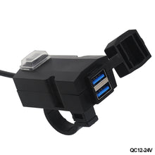 Load image into Gallery viewer, 12V-24V QC3.0/3.1A Dual USB Port Motorcycle Handlebar Charger Adapter Power Supply Socket Dustproof Waterproof
