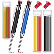 Load image into Gallery viewer, Solid Carpenter Pencil Set with 6 Refill Leads Built-in Sharpener for Deep Hole Mechanical Pencil Scribing Marking Woodworking ToolScriber
