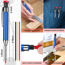 Load image into Gallery viewer, Solid Carpenter Pencil Set with 6 Refill Leads Built-in Sharpener for Deep Hole Mechanical Pencil Scribing Marking Woodworking ToolScriber

