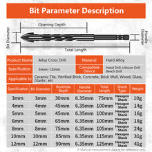 Load image into Gallery viewer, 3-12mm Cross Hex Tile Drill Bits for Glass Ceramic Concrete Hole Opener Hard Alloy Triangle Carbide Drills Bit Tools
