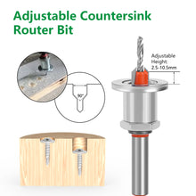 Load image into Gallery viewer, Adjustable Countersink Router Bit with Punch 8/10MM Shank Woodworking Milling Cutter for Wood Face Mill
