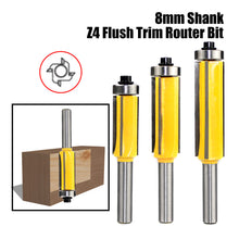 Load image into Gallery viewer, 1/3pc 8MM Shank Z4 Flush Trim Router Bit with 4 Blade Top &amp; Bottom Bearing Bits Wood Milling Cutter for Woodwork Tool
