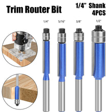 Load image into Gallery viewer, 1/4pcs 1/4" Shank Trim Router Bit with 2 Blade Double Bearing Bits Wood Milling Cutter for Woodwork Tool
