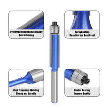 Load image into Gallery viewer, 1/4pcs 1/4" Shank Trim Router Bit with 2 Blade Double Bearing Bits Wood Milling Cutter for Woodwork Tool
