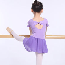 Load image into Gallery viewer, Girls Kids Ballet Dress Gymnastics Leotards Short Sleeve Ballet Dancewear Chiffon Skirts Kids Bowknot Dance Leotards
