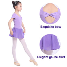 Load image into Gallery viewer, Girls Kids Ballet Dress Gymnastics Leotards Short Sleeve Ballet Dancewear Chiffon Skirts Kids Bowknot Dance Leotards
