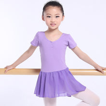 Load image into Gallery viewer, Girls Kids Ballet Dress Gymnastics Leotards Short Sleeve Ballet Dancewear Chiffon Skirts Kids Bowknot Dance Leotards
