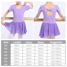 Load image into Gallery viewer, Girls Kids Ballet Dress Gymnastics Leotards Short Sleeve Ballet Dancewear Chiffon Skirts Kids Bowknot Dance Leotards
