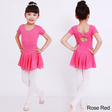 Load image into Gallery viewer, Girls Kids Ballet Dress Gymnastics Leotards Short Sleeve Ballet Dancewear Chiffon Skirts Kids Bowknot Dance Leotards
